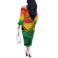 Hapi 45th Indipendens Dei Vanuatu Off The Shoulder Long Sleeve Dress Yumi 1980 with Vanuatuan Beach Landscape