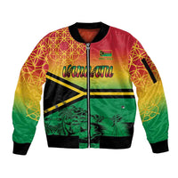 Hapi 45th Indipendens Dei Vanuatu Sleeve Zip Bomber Jacket Yumi 1980 with Vanuatuan Beach Landscape