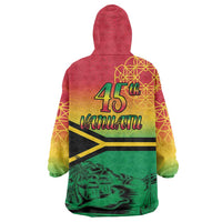 Hapi 45th Indipendens Dei Vanuatu Wearable Blanket Hoodie Yumi 1980 with Vanuatuan Beach Landscape