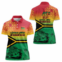 Hapi 45th Indipendens Dei Vanuatu Women Polo Shirt Yumi 1980 with Vanuatuan Beach Landscape