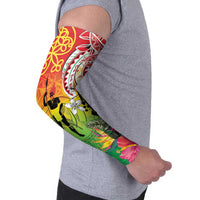 Vanuatu 45th Anniversary Arm Sleeves Polynesian with Sand Drawing Pattern - Polynesian Pride