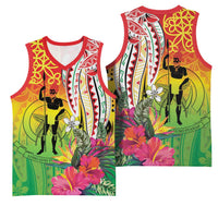Vanuatu 45th Anniversary Basketball Jersey Polynesian with Sand Drawing Pattern - Polynesian Pride