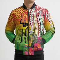Vanuatu 45th Anniversary Bomber Puffer Jacket Polynesian with Sand Drawing Pattern - Polynesian Pride