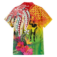 Vanuatu 45th Anniversary Family Matching Off The Shoulder Long Sleeve Dress and Hawaiian Shirt Polynesian with Sand Drawing Pattern