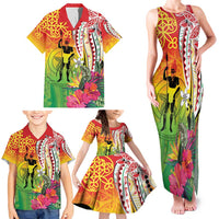 Vanuatu 45th Anniversary Family Matching Tank Maxi Dress and Hawaiian Shirt Polynesian with Sand Drawing Pattern