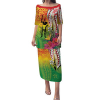 Vanuatu 45th Anniversary Puletasi Polynesian with Sand Drawing Pattern