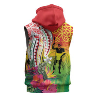 Vanuatu 45th Anniversary Sleeveless Zip Hoodie Polynesian with Sand Drawing Pattern - Polynesian Pride