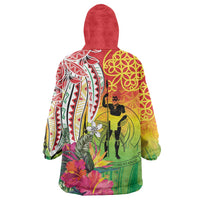 Vanuatu 45th Anniversary Wearable Blanket Hoodie Polynesian with Sand Drawing Pattern