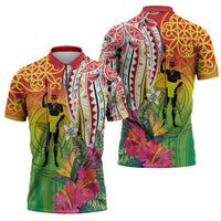 Vanuatu 45th Anniversary Zipper Polo Shirt Polynesian with Sand Drawing Pattern - Polynesian Pride