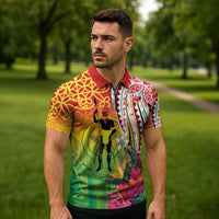 Vanuatu 45th Anniversary Zipper Polo Shirt Polynesian with Sand Drawing Pattern - Polynesian Pride