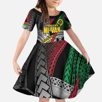 Vanuatu Proud to be Ni-van Personalised Family Matching Off The Shoulder Long Sleeve Dress and Hawaiian Shirt with Mutis En Atan Patterns LT9 Daughter's Dress Black - Polynesian Pride