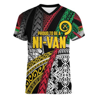 Vanuatu Proud to be Ni-van Personalised Women V-Neck T-Shirt with Mutis En Atan Patterns LT9 Female Black - Polynesian Pride