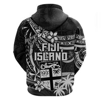 Fiji Islands Hoodie Coat of Arms Fijian Flower Polynesian Pattern Black LT9 - Polynesian Pride