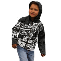 Fiji Islands Kid Hoodie Coat of Arms Fijian Flower Polynesian Pattern - Black LT9 - Polynesian Pride