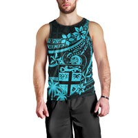 Fiji Islands Men Tank Top Coat of Arms Fijian Flower Polynesian Pattern - Aqua LT9 - Polynesian Pride