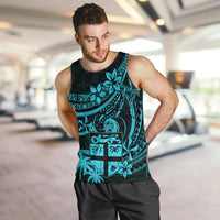 Fiji Islands Men Tank Top Coat of Arms Fijian Flower Polynesian Pattern - Aqua LT9 - Polynesian Pride