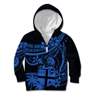Fiji Islands Kid Hoodie Coat of Arms Fijian Flower Polynesian Pattern - Blue LT9 - Polynesian Pride