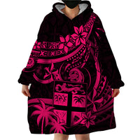 Fiji Islands Wearable Blanket Hoodie Coat of Arms Fijian Flower Polynesian Pattern - Pink LT9 - Polynesian Pride