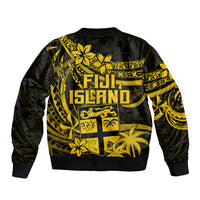 Fiji Islands Bomber Jacket Coat of Arms Fijian Flower Polynesian Pattern - Yellow LT9 - Polynesian Pride