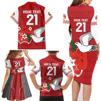 Custom Tonga Rugby Family Matching Long Sleeve Bodycon Dress and Hawaiian Shirt Mate Maa Kupesi Style LT9 - Polynesian Pride