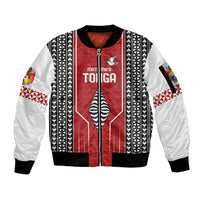Custom Tonga Rugby Sleeve Zip Bomber Jacket Mate Maa Kupesi Style LT9 Unisex Red - Polynesian Pride