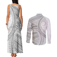 American Samoa White Sunday Couples Matching Tank Maxi Dress and Long Sleeve Button Shirt Polynesian Lotu Tamaiti - Polynesian Pride