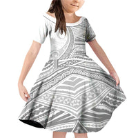 American Samoa White Sunday Family Matching Off Shoulder Short Dress and Hawaiian Shirt Polynesian Lotu Tamaiti - Polynesian Pride