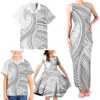 American Samoa White Sunday Family Matching Tank Maxi Dress and Hawaiian Shirt Polynesian Lotu Tamaiti - Polynesian Pride
