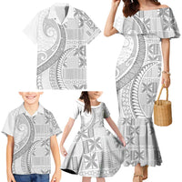 Niue White Sunday Family Matching Mermaid Dress and Hawaiian Shirt Niuean Lotu Tamaiti Hiapo Pattern - Polynesian Pride