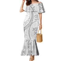 Niue White Sunday Family Matching Mermaid Dress and Hawaiian Shirt Niuean Lotu Tamaiti Hiapo Pattern - Polynesian Pride