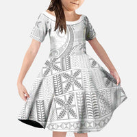 Niue White Sunday Family Matching Off Shoulder Maxi Dress and Hawaiian Shirt Niuean Lotu Tamaiti Hiapo Pattern - Polynesian Pride