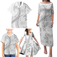 Niue White Sunday Family Matching Puletasi and Hawaiian Shirt Niuean Lotu Tamaiti Hiapo Pattern - Polynesian Pride