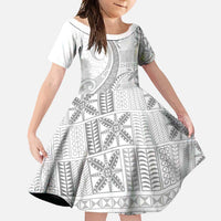 Niue White Sunday Family Matching Short Sleeve Bodycon Dress and Hawaiian Shirt Niuean Lotu Tamaiti Hiapo Pattern - Polynesian Pride