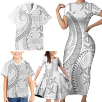 Niue White Sunday Family Matching Short Sleeve Bodycon Dress and Hawaiian Shirt Niuean Lotu Tamaiti Hiapo Pattern - Polynesian Pride