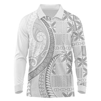 Niue White Sunday Long Sleeve Polo Shirt Niuean Lotu Tamaiti Hiapo Pattern - Polynesian Pride
