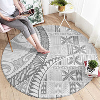 Niue White Sunday Round Carpet Niuean Lotu Tamaiti Hiapo Pattern - Polynesian Pride