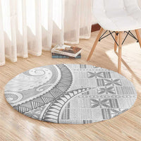 Niue White Sunday Round Carpet Niuean Lotu Tamaiti Hiapo Pattern - Polynesian Pride