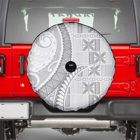 Niue White Sunday Spare Tire Cover Niuean Lotu Tamaiti Hiapo Pattern - Polynesian Pride