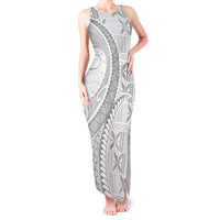 Niue White Sunday Tank Maxi Dress Niuean Lotu Tamaiti Hiapo Pattern - Polynesian Pride