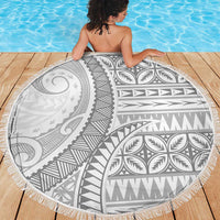 Polynesian White Sunday Beach Blanket Lotu Tamaiti Melanesian Pattern - Polynesian Pride