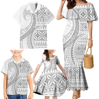 Polynesian White Sunday Family Matching Mermaid Dress and Hawaiian Shirt Lotu Tamaiti Melanesian Pattern LT9 - Polynesian Pride