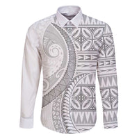 Polynesian White Sunday Family Matching Mermaid Dress and Hawaiian Shirt Lotu Tamaiti Melanesian Pattern LT9 Dad's Shirt - Long Sleeve White - Polynesian Pride