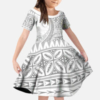 Polynesian White Sunday Family Matching Off Shoulder Maxi Dress and Hawaiian Shirt Lotu Tamaiti Melanesian Pattern - Polynesian Pride