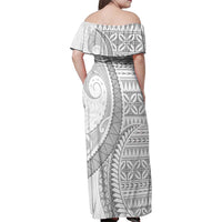 Polynesian White Sunday Family Matching Off Shoulder Maxi Dress and Hawaiian Shirt Lotu Tamaiti Melanesian Pattern - Polynesian Pride