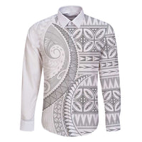Polynesian White Sunday Family Matching Short Sleeve Bodycon Dress and Hawaiian Shirt Lotu Tamaiti Melanesian Pattern LT9 Dad's Shirt - Long Sleeve White - Polynesian Pride