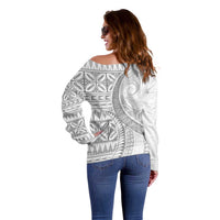 Polynesian White Sunday Off Shoulder Sweater Lotu Tamaiti Melanesian Pattern - Polynesian Pride