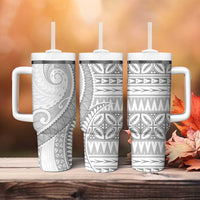 Polynesian White Sunday Tumbler With Handle Lotu Tamaiti Melanesian Pattern - Polynesian Pride