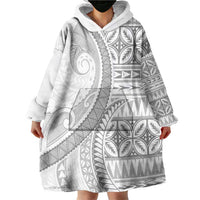 Polynesian White Sunday Wearable Blanket Hoodie Lotu Tamaiti Melanesian Pattern - Polynesian Pride