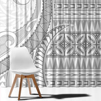 Polynesian White Sunday Window Curtain Lotu Tamaiti Melanesian Pattern - Polynesian Pride