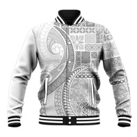 Samoa Siapo White Sunday Baseball Jacket Lotu Tamaiti Polynesian White Pattern - Polynesian Pride